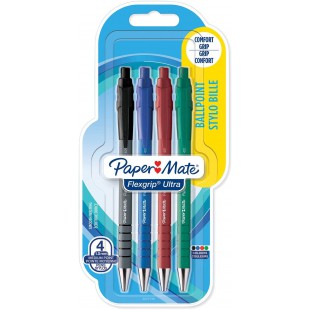 Paper Mate Flexgrip Ultra Stylo Bille Pointe Moyenne Assortiment Standard Lot de 4