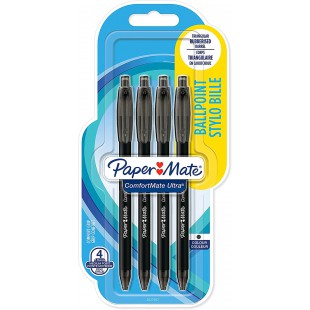 Paper Mate Comfortmate Ultra Stylo Bille Pointe Moyenne Noir Lot de 4