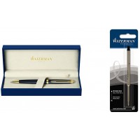 Waterman Hemisphere Mat Noir Attributs Dores Stylo Bille Pointe Moyenne - Dans son ecrin + Waterman Recharge Stylo Bille, Pointe