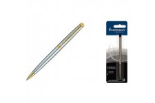 Waterman Hemisphere Acier Attributs Dores Stylo Bille Pointe Moyenne - Dans son ecrin + Waterman Recharge Stylo Bille, Pointe Mo