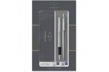 Parker Jotter Duo Coffret-cadeau avec Stylo Bille et stylo plume | acier inoxydable avec attributs chromes