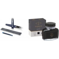 PARKER stylo-plume IM, bleu mat avec pointe moyenne et recharge d'encre bleue (1931654) + Quink Flacon d'Encre Noire pour Stylo 