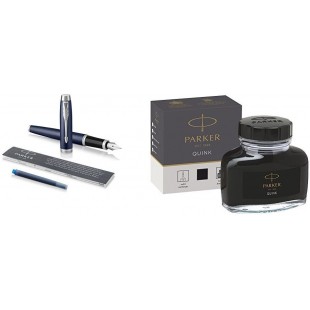 PARKER stylo-plume IM, bleu mat avec pointe moyenne et recharge d'encre bleue (1931654) + Quink Flacon d'Encre Noire pour Stylo 