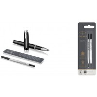 Parker Stylo-bille roulante IM, pointe fine et recharge d'encre noir, garniture chromee noir + recharge pour stylo a  bille roul