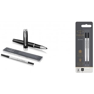 Parker Stylo-bille roulante IM, pointe fine et recharge d'encre noir, garniture chromee noir + recharge pour stylo a  bille roul