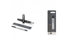 Parker Stylo-bille roulante IM, pointe fine et recharge d'encre noir, garniture chromee noir + recharge pour stylo a  bille roul