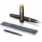 PARKER stylo-plume IM, laque noire avec attributs or, pointe moyenne et recharge d'encre bleue (1931652) + Quink Flacon d'Encre 