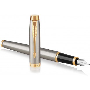 Parker IM stylo plume | metal brosse | pointe moyenne | coffret cadeau