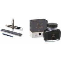 PARKER stylo-plume IM, expresso fonce avec pointe moyenne et recharge d'encre bleue (1931657) + Quink Flacon d'Encre Noire pour 