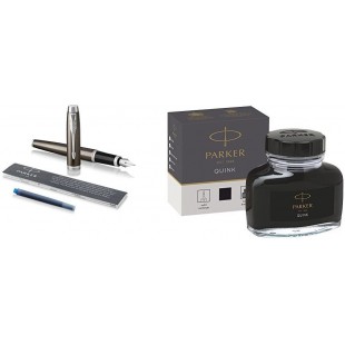 PARKER stylo-plume IM, expresso fonce avec pointe moyenne et recharge d'encre bleue (1931657) + Quink Flacon d'Encre Noire pour 