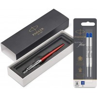 Parker Stylo-bille Jotter Chelsea orange avec attributs chromes + +Quink 2 Recharges Bleues Stylo Bille Pointe Moyenne