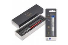 Parker Stylo-bille Jotter Chelsea orange avec attributs chromes + +Quink 2 Recharges Bleues Stylo Bille Pointe Moyenne