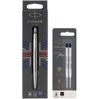 Parker Stylo-bille Jotter acier inoxydable avec attributs chromes + +Quink 2 Recharges Encre Noire Stylo Bille Pointe Moyenne