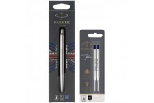 Parker Stylo-bille Jotter acier inoxydable avec attributs chromes + +Quink 2 Recharges Encre Noire Stylo Bille Pointe Moyenne