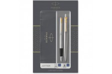 Parker Jotter Duo Coffret-cadeau avec Stylo Bille et stylo plume | acier inoxydable avec attributs Or