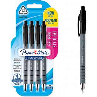 Paper Mate FlexGrip stylos gel | 0,7 mm | Encre noire | Lot de 4