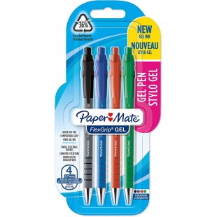 Paper Mate FlexGrip stylos gel | 0,7 mm | encre noire, bleue, rouge et verte | lot de 4