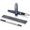 Parker Stylo-bille roulante IM, pointe fine et recharge d'encre noir, garniture chromee bleu mat + recharge pour stylo a  bille 