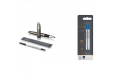 Parker Stylo-bille roulante IM, pointe fine et recharge d'encre noir, garniture chrome espresso fonce + recharge pour stylo a  b