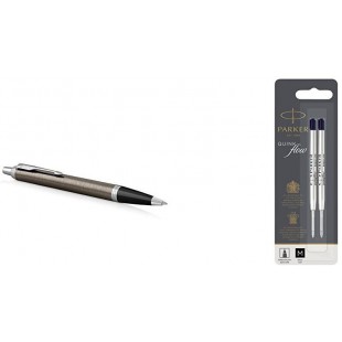 Parker Stylo-bille, pointe moyenne et recharge d'encre bleue, garniture chrome espresso fonce + recharge pour stylo a  bille, po