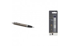 Parker Stylo-bille, pointe moyenne et recharge d'encre bleue, garniture chrome espresso fonce + recharge pour stylo a  bille, po