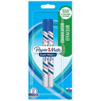 Paper Mate Super Magic + Effaceur Pointe Fine Bleu Lot de 2
