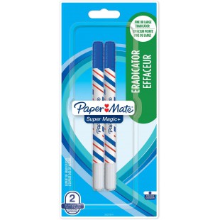 Paper Mate Super Magic + Effaceur Pointe Fine Bleu Lot de 2