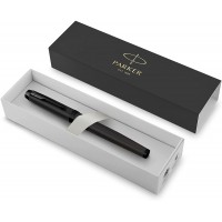 Parker IM stylo roller | Noir mat avec attributs noirs | Pointe fine avec recharge d'encre noire | Coffret cadeau