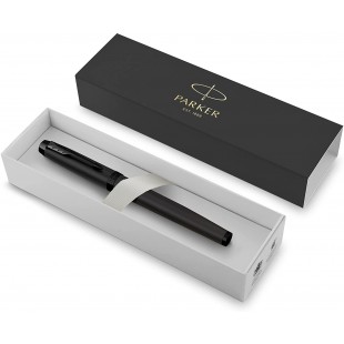 Parker IM stylo roller | Noir mat avec attributs noirs | Pointe fine avec recharge d'encre noire | Coffret cadeau