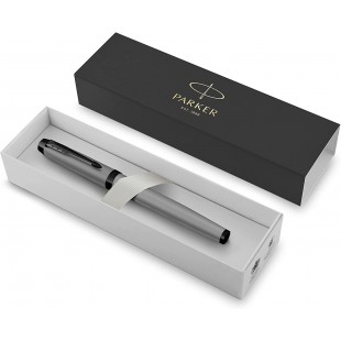 Parker IM stylo roller | Gris mat avec attributs noirs | Pointe fine avec recharge d'encre noire | Coffret cadeau