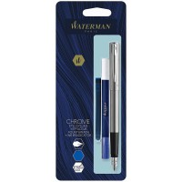 WATERMAN Graduate Allure Fountain Pen, Chrome, Chrome trims, Fine Nib + Blue Cartridge + Eraser rewriter, blister