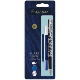 WATERMAN Graduate Allure Fountain Pen, Camouflage, Chrome trims, Fine Nib + Blue Cartridge + Eraser rewriter, blister