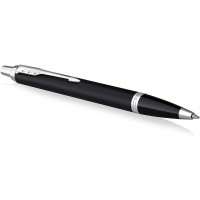 PARKER IM stylo bille | noir mat avec finitions chrome | pointe moyenne avec encre bleue | coffret cadeau