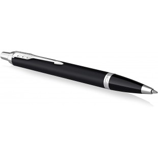 PARKER IM stylo bille | noir mat avec finitions chrome | pointe moyenne avec encre bleue | coffret cadeau
