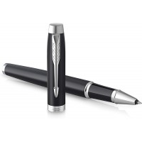 PARKER IM stylo roller | noir mat avec finitions chrome | pointe fine | encre noire | coffret cadeau