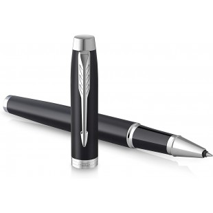 PARKER IM stylo roller | noir mat avec finitions chrome | pointe fine | encre noire | coffret cadeau