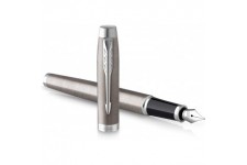 PARKER IM stylo plume | acier inoxydable avec finitions chrome | pointe moyenne avec encre bleue | coffret cadeau