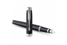 PARKER IM stylo plume | noir mat avec finitions chrome | pointe moyenne avec encre bleue | coffret cadeau