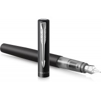 Parker stylo plume Vector XL | Laque noire metallisee sur laiton | Plume moyenne avec recharge d'encre bleue | Coffret cadeau