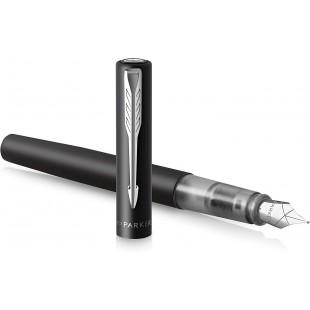 Parker stylo plume Vector XL | Laque noire metallisee sur laiton | Plume moyenne avec recharge d'encre bleue | Coffret cadeau