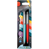 Parker Jotter Originals Stylos bille | Collection Glam Rock | Bleu azur et vermillon | Encre bleue | Lot de 2