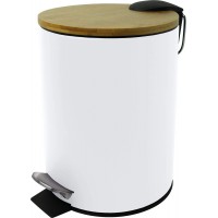 H2404405 The Bamboo Poubelle a  pedale en metal avec couvercle en bambou Blanc 3 l