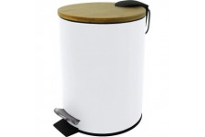 H2404405 The Bamboo Poubelle a  pedale en metal avec couvercle en bambou Blanc 3 l