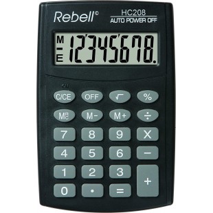 REBELL Calculatrice hc208 de re plus simple, affichage 8 chiffres ecran LCD et triple fonction memoire, Noir