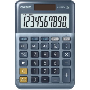 Casio MS100EM Calculatrice de Bureau a  10 Chiffres a  energie solaire/Batterie avec Calcul de Pourcentage avance, Conversion de