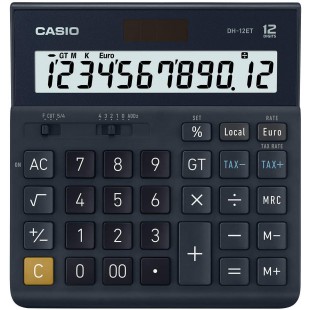 Casio DH12ET Calculatrice de Bureau Calcul de la Taxe a  12 Chiffres Memoire totale Fonctionnant sur Batterie solaire Noire