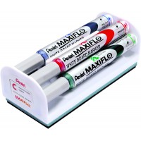 Pentel Maxiflo Brosse + 4 Marqueurs a  pointe conique moyenne Noir/Bleu/Rouge/Vert