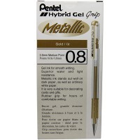 Pentel 0.8mm Tip Hybrid Gel Metallic Ink Pen with Comfortable Finger Grip - Gold