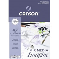 CANSON Imagine, Papier Multitechnique, Grain Leger, 200gsm, 120lb, Bloc Colle Petit Cote, A1-59,4x84,1cm, Blanc Naturel, 25feuil