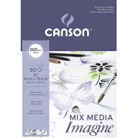 CANSON Imagine, Papier Multitechnique, Grain Leger, 200gsm, 120lb, Bloc Colle Petit Cote, A2-42x59,4cm, Blanc Naturel, 50feuille